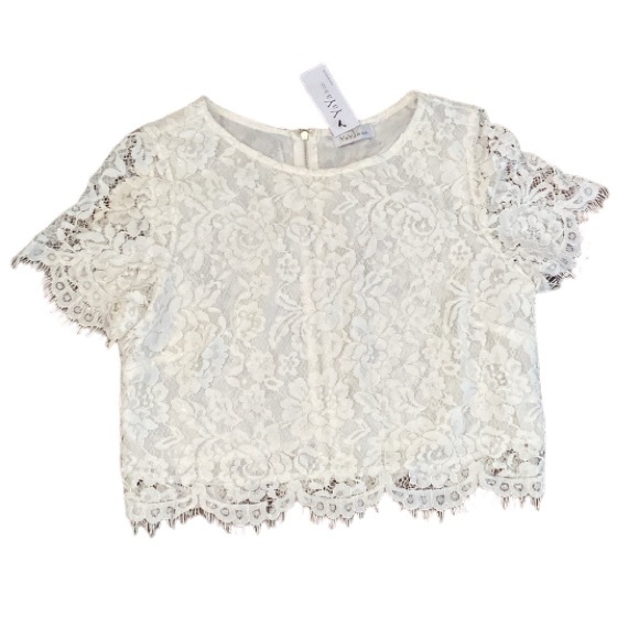 NEW YA YA & Co Lace Full Line Cropped Zipper short Sleeve Blouse Size L - Picture 2 of 14